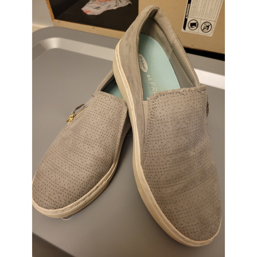 Dr. Scholls BE FREE Grey Perforated Slip‎ On Sneakers Side Zip Flats Womens 721